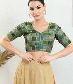 Women's brocade padded front open elbow sleeves saree blouse