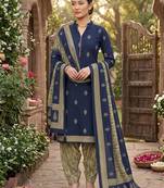 Blue printed cotton blend stitched geometric print salwar kurta dupatta for women