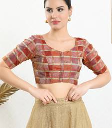Women's brocade padded front open elbow sleeves saree blouse