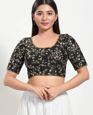 Women's mulbury silk padded back open elbow sleeves saree blouse 1