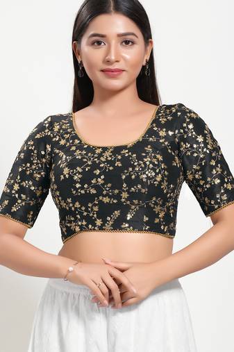 Women's mulbury silk padded back open elbow sleeves saree blouse