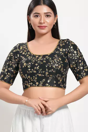 Women's mulbury silk padded back open elbow sleeves saree blouse