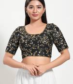 Women's mulbury silk padded back open elbow sleeves saree blouse
