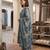 Teal printed cotton blend stitched geometric print salwar kurta dupatta for women
