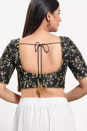 Women's mulbury silk padded back open elbow sleeves saree blouse