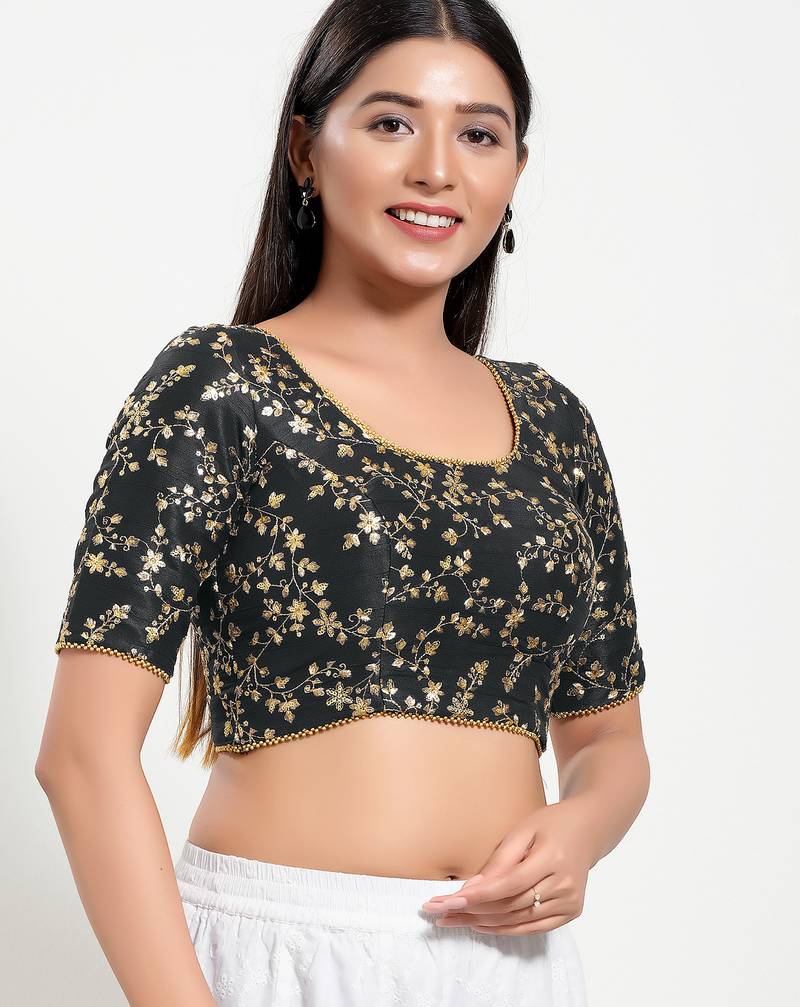 Women's mulbury silk padded back open elbow sleeves saree blouse