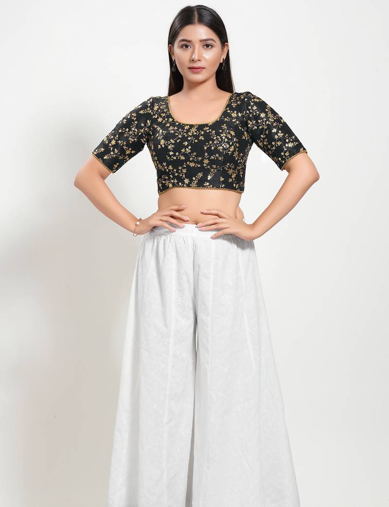 Women's mulbury silk padded back open elbow sleeves saree blouse