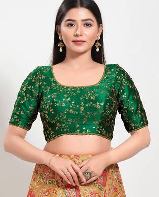 Women's mulbury silk padded back open elbow sleeves saree blouse 1