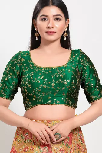 Women's mulbury silk padded back open elbow sleeves saree blouse