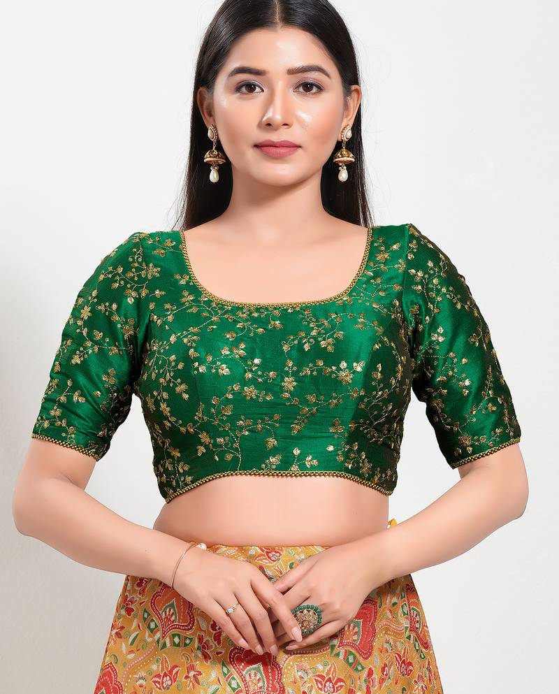 Women's mulbury silk padded back open elbow sleeves saree blouse