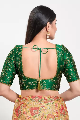 Women's mulbury silk padded back open elbow sleeves saree blouse