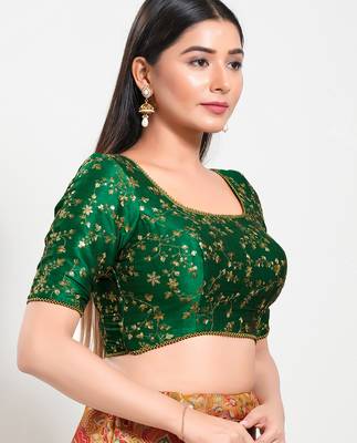 Women's mulbury silk padded back open elbow sleeves saree blouse 3
