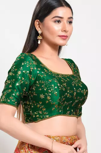 Women's mulbury silk padded back open elbow sleeves saree blouse