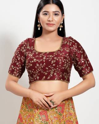 Women's mulbury silk padded back open elbow sleeves saree blouse 1