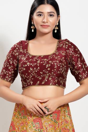 Women's mulbury silk padded back open elbow sleeves saree blouse