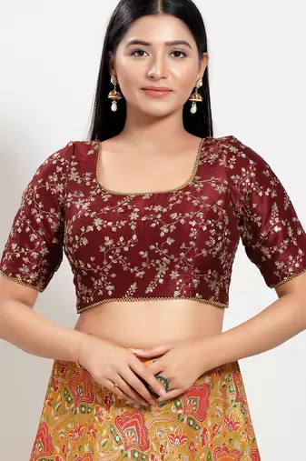 Women's mulbury silk padded back open elbow sleeves saree blouse