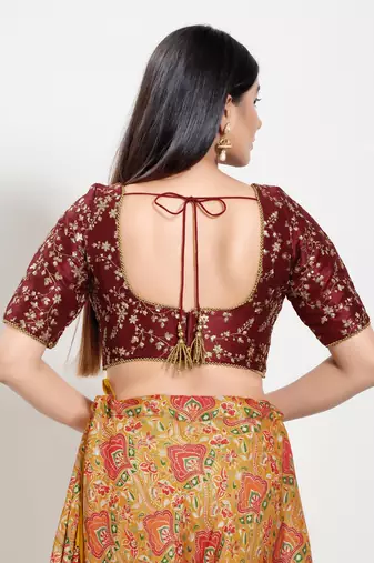 Women's mulbury silk padded back open elbow sleeves saree blouse