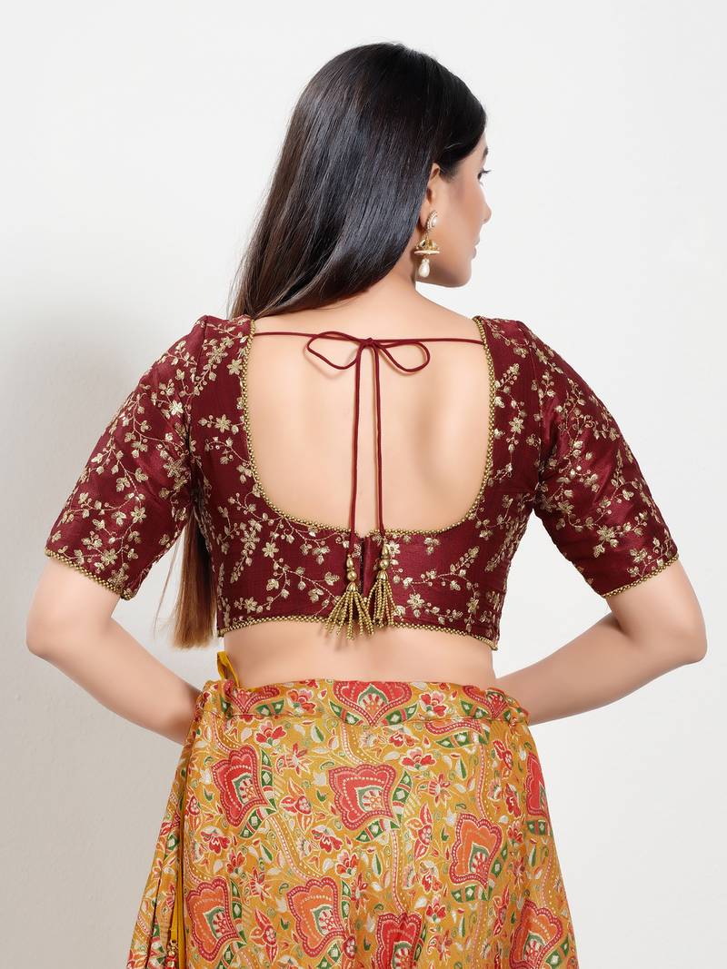 Women's mulbury silk padded back open elbow sleeves saree blouse