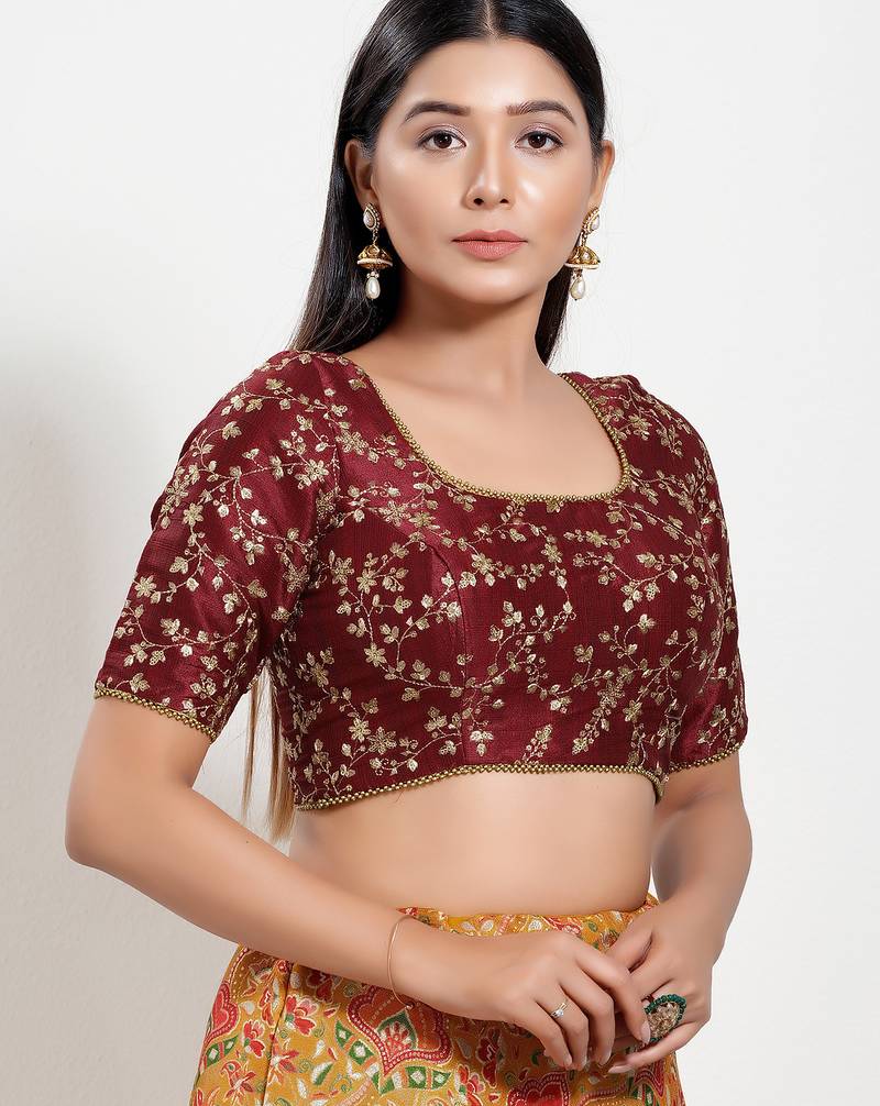 Women's mulbury silk padded back open elbow sleeves saree blouse