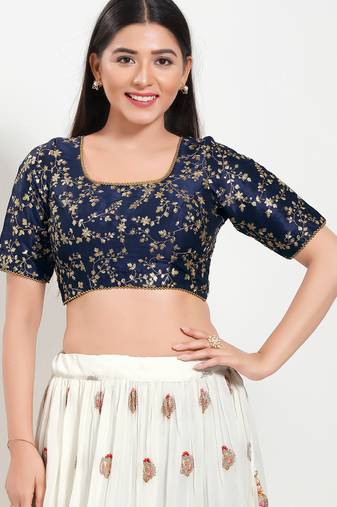 Women's mulbury silk padded back open elbow sleeves saree blouse