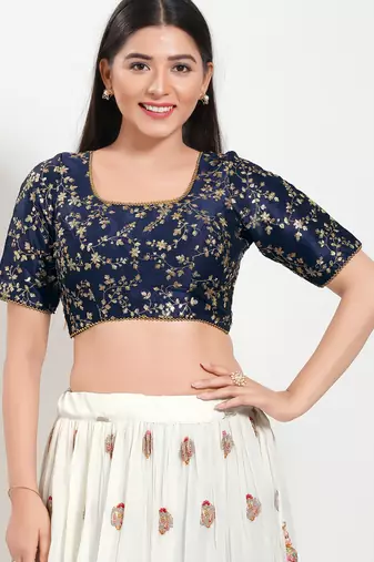 Women's mulbury silk padded back open elbow sleeves saree blouse