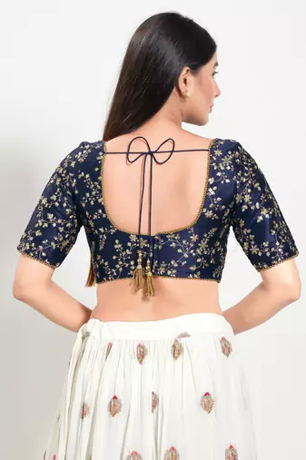 Women's mulbury silk padded back open elbow sleeves saree blouse