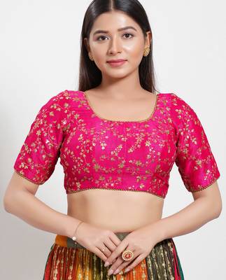 Women's mulbury silk padded back open elbow sleeves saree blouse 1
