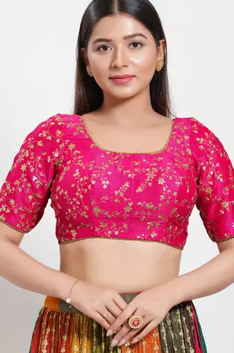 Women's mulbury silk padded back open elbow sleeves saree blouse