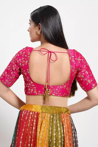 Women's mulbury silk padded back open elbow sleeves saree blouse