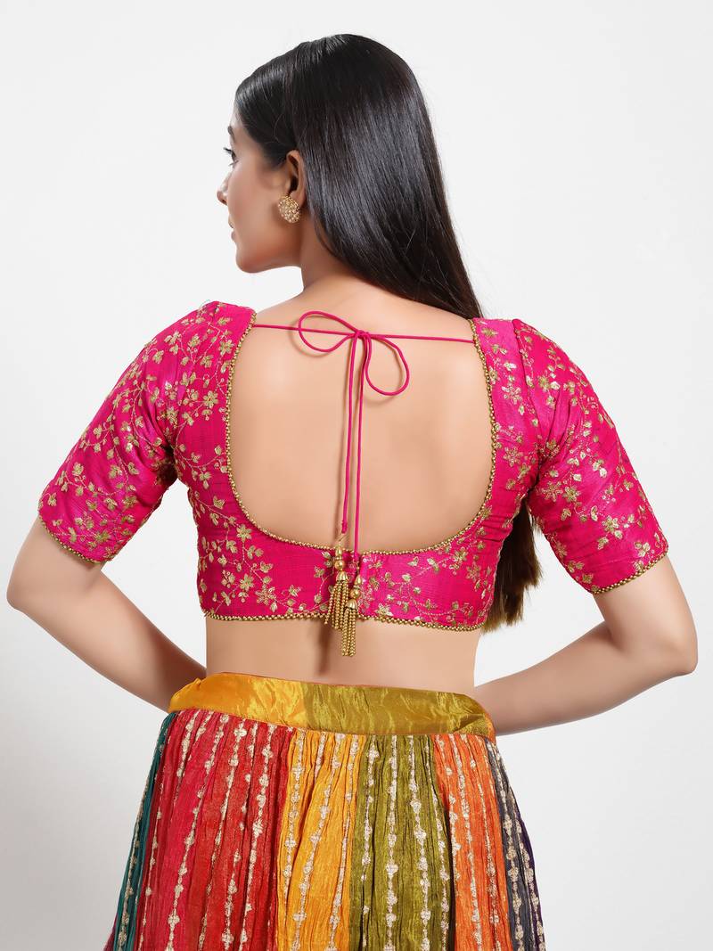 Women's mulbury silk padded back open elbow sleeves saree blouse