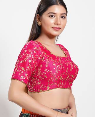 Women's mulbury silk padded back open elbow sleeves saree blouse 3