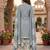 Grey printed cotton blend stitched geometric print salwar kurta dupatta for women