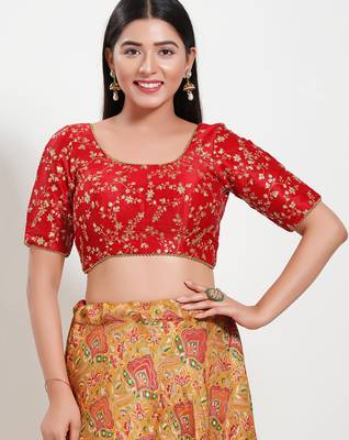 Women's mulbury silk padded back open elbow sleeves saree blouse 1