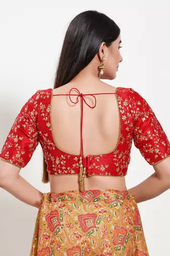 Women's mulbury silk padded back open elbow sleeves saree blouse