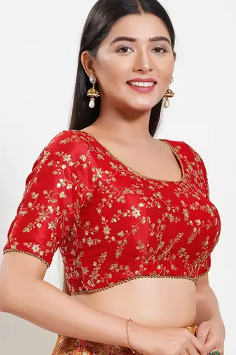 Women's mulbury silk padded back open elbow sleeves saree blouse