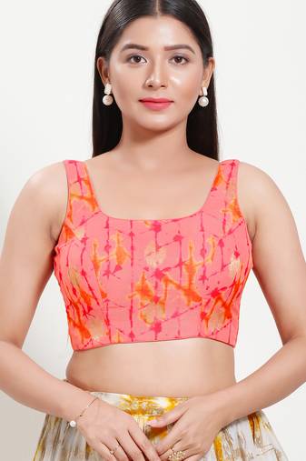 Women's brocade padded back open sleeveless saree blouse