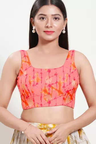 Women's brocade padded back open sleeveless saree blouse