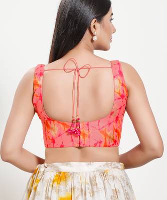 Women's brocade padded back open sleeveless saree blouse 2