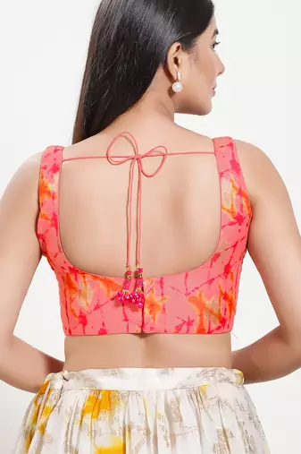 Women's brocade padded back open sleeveless saree blouse