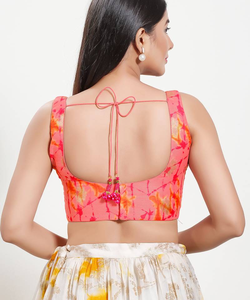 Women's brocade padded back open sleeveless saree blouse