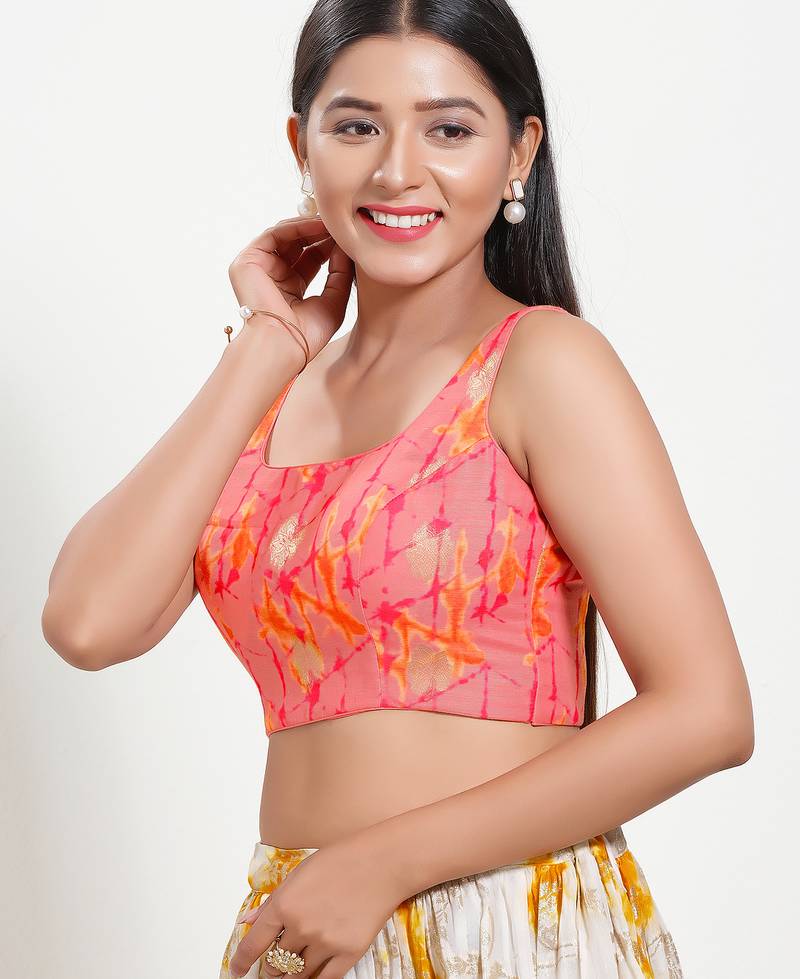 Women's brocade padded back open sleeveless saree blouse