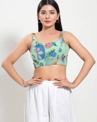 Women's brocade padded back open sleeveless saree blouse 1