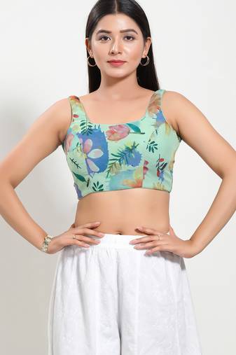 Women's brocade padded back open sleeveless saree blouse