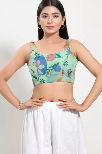 Women's brocade padded back open sleeveless saree blouse