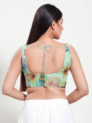 Women's brocade padded back open sleeveless saree blouse 2