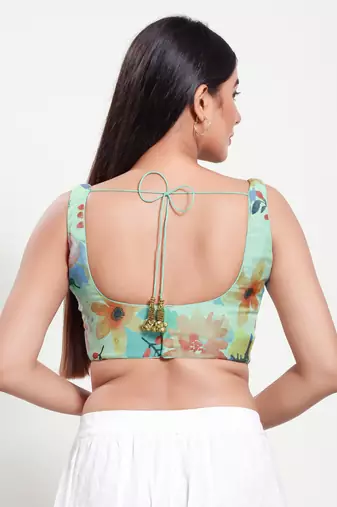 Women's brocade padded back open sleeveless saree blouse