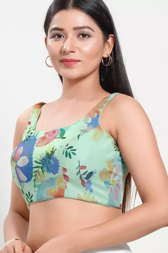 Women's brocade padded back open sleeveless saree blouse