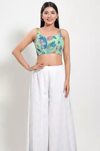 Women's brocade padded back open sleeveless saree blouse