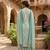 Blue printed cotton blend stitched abstract print salwar kurta dupatta for women