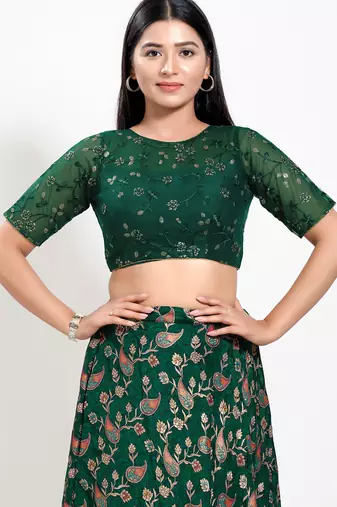 Women's net padded back open elbow sleeves saree blouse